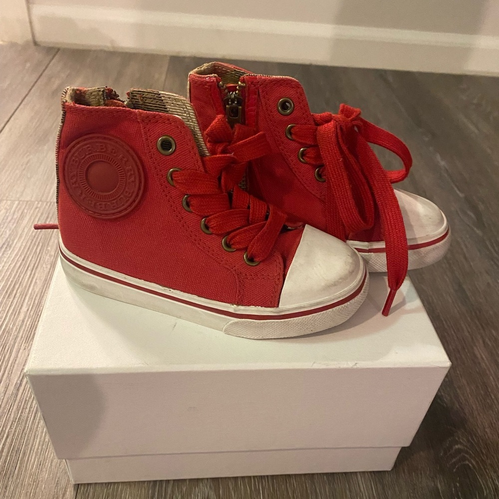 Red Unisex Burberry Sneakers, Toddler Size 24